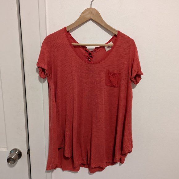Anthropologie T.La Red Lace-up Swing Tee - Picture 2 of 8